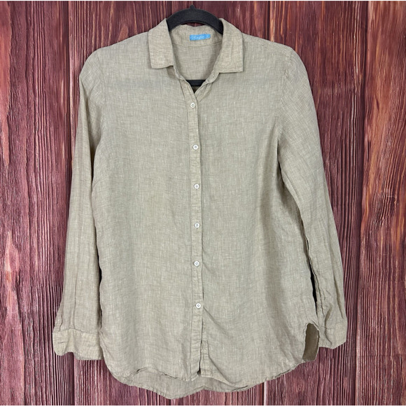 J. McLaughlin Tops - J MCLAUGHLIN Women’s 100% Linen Long Sleeve Button Up Shirt Beige Size MEDIUM